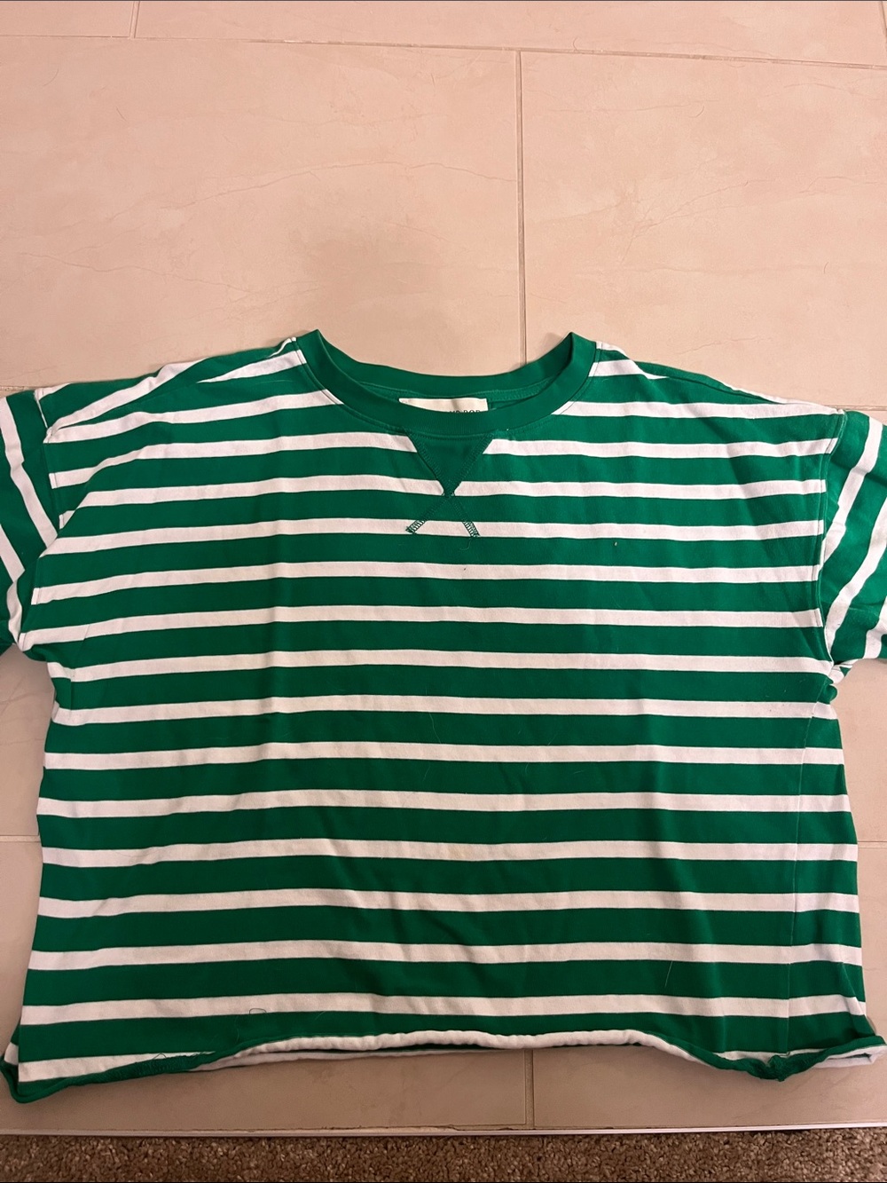 Women's Green & White Striped Crop Tee